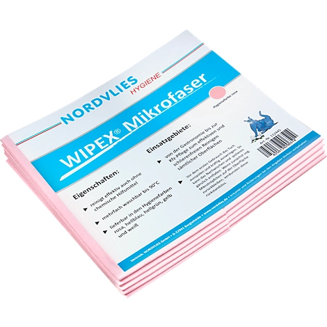 WIPEX Mikrofaser-Wischtuch, mehrfach waschbar, schlierenfreie Reinigung, 50 Stück, rosa
